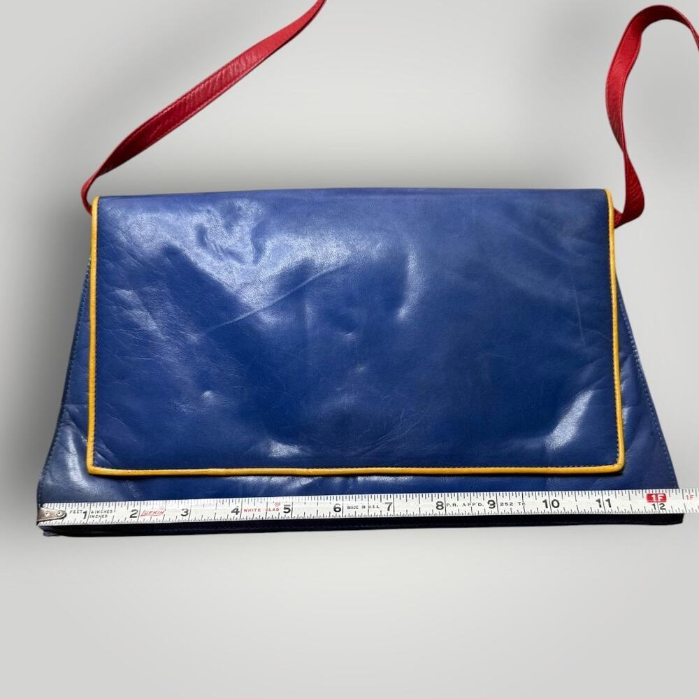 Vintage Charles Jourdan Paris France Colorblock Leather Shoulder Bag Blue - Picture 14 of 15
